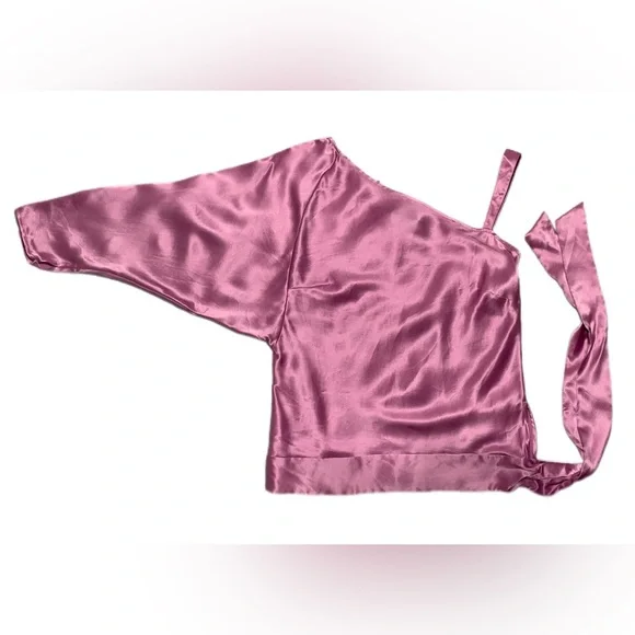 RARE Vintage BCBGMaxAzria 100% Silk Pink One-Shoulder Women's Top - 2 - Picture 7 of 10